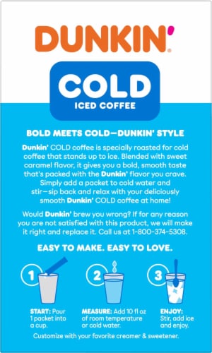 Dunkin’ Cold Iced Coffee, Caramel Artificially Flavored Powdered Instant Coffee Packs Perspective: back