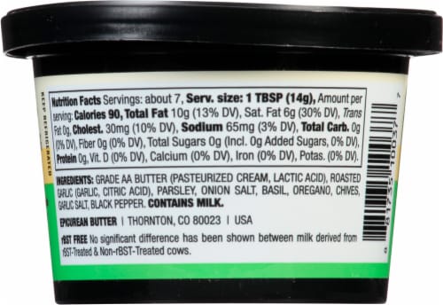 Epicurean Spreadable Roasted Garlic Herb Butter Tub Perspective: back