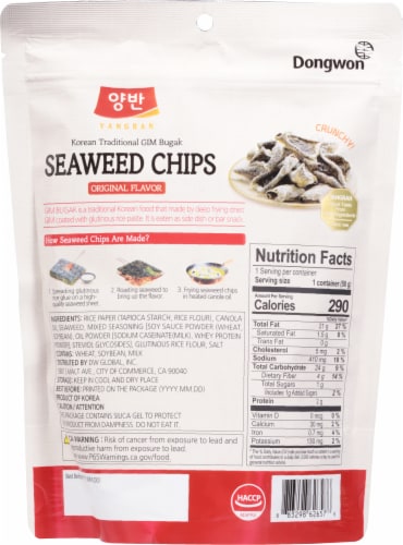 Yang Ban Korean Traditional Original Flavor Seaweed Chips Perspective: back