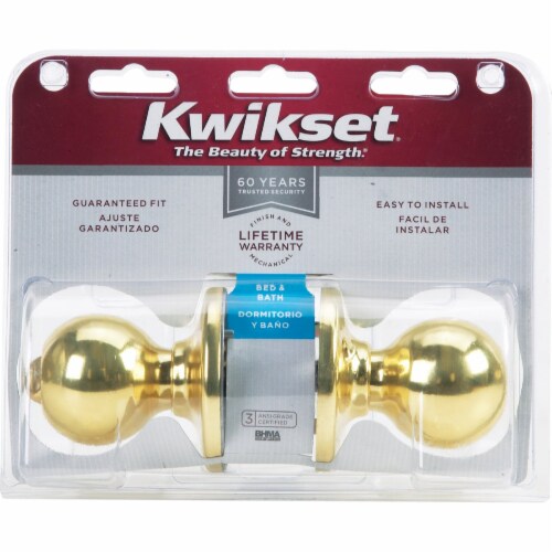 Kwikset Polished Brass Bed & Bath Door Knob Perspective: back