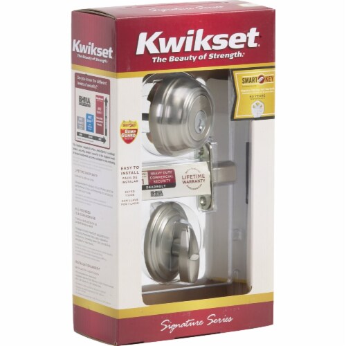 Kwikset Satin Nickel Single Cylinder Deadbolt featuring