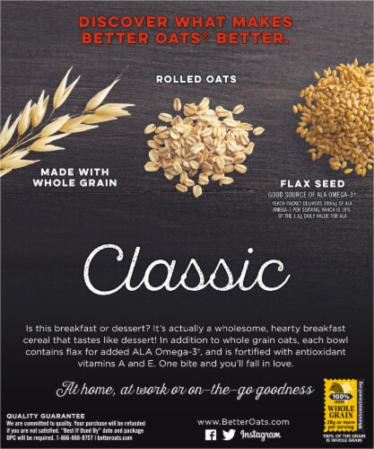 Better Oats Classic Maple & Brown Sugar Instant Oatmeal Perspective: back