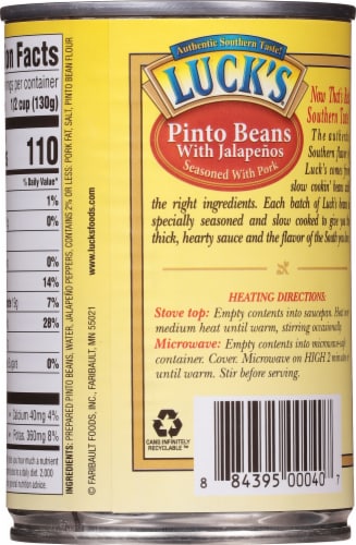 Luck's Authentic Southern Pork Seasoned Pinto Beans with Jalapenos Perspective: back