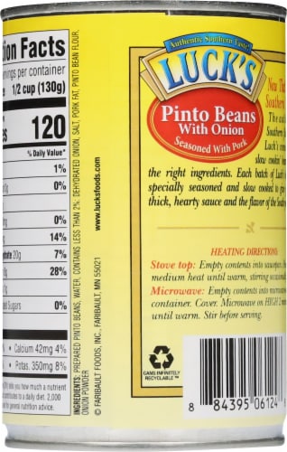 Luck's® Pinto Beans with Onions Seasoned with Pork Perspective: back