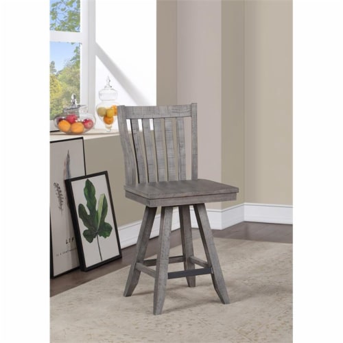 Treasure Trove Keystone Gray Wood Counter Height Swivel Barstool Perspective: back