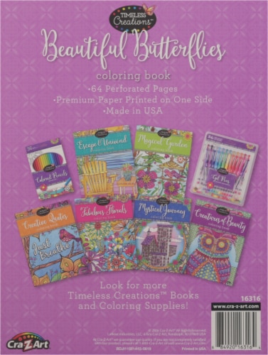 Cra-Z-Art Timeless Creations™ Beautiful Butterflies Coloring Book Perspective: back