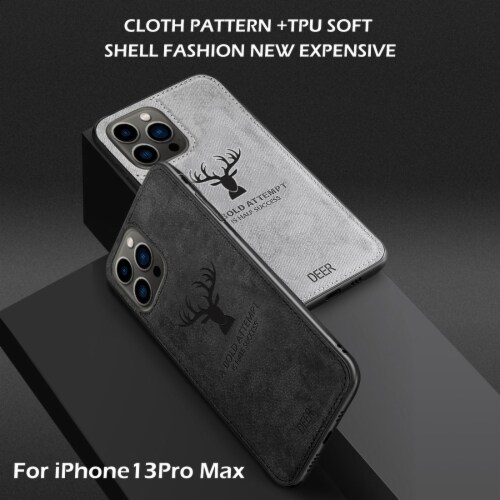 Alpha Digital Luxury Soft Texture Deer Patterned TPU Cloth Protective Case for iPhone13 Pro M Perspective: back