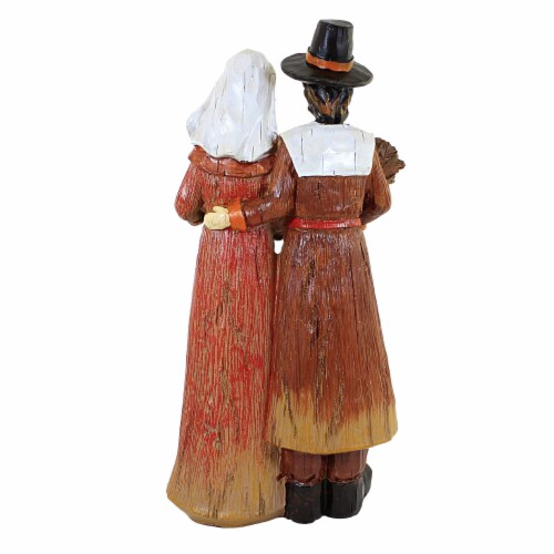 Thanksgiving Harvest Pilgrim Couple W/Basket Wheat Basket Of Fruit H8669 Perspective: back