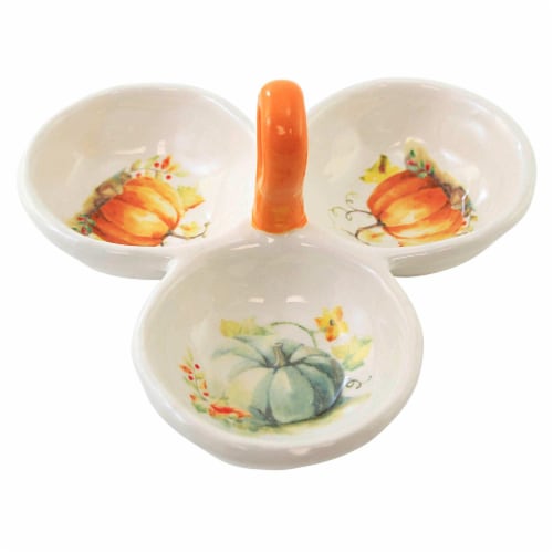 Tabletop Painted Pumpkin Tidbit Tray Dolamite Fall Thanksgiving Party H9627 Perspective: back