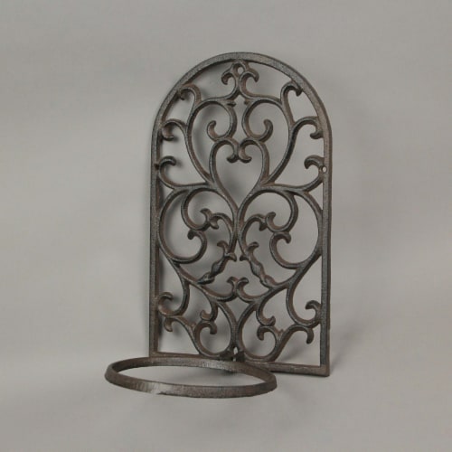 Brown Cast Iron Arch Wall Hanging Flower Pot Holder Mounted