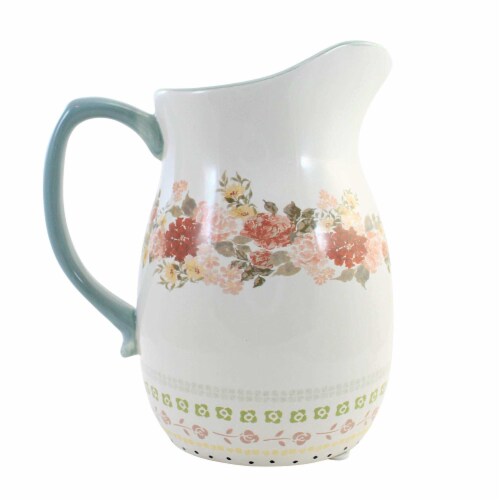 Tabletop Cottage Floral Pitcher Dolomite Roses Flowers A7128 Perspective: back
