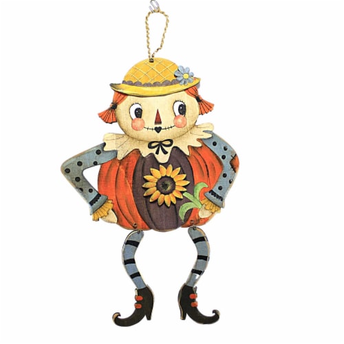 Fall Dangling Scarecrow Wood Wall Decor Sunflower Pumpkin Th00029 Perspective: back
