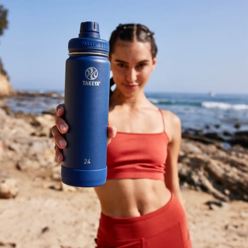 Takeya Actives Insulated Stainless Steel Spout Lid Midnight Water Bottle Perspective: back