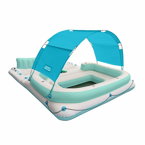Comfy Floats 13 Ft Misting Platform Inflatable Summertime Float, White/Aqua Perspective: back