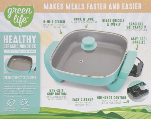 GreenLife Healthy Ceramic Non Stick Electric Healthy Power 5-in-1 Skillet - Turquoise Perspective: back