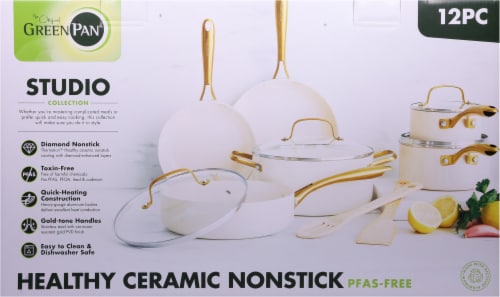 GreenPan Studio Ceramic Non-Stick Cookware Set - Linen Perspective: back