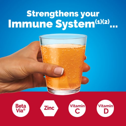 Emergen-C Immune+ Triple Action Vitamin C Powder, BetaVia (R), Super Orange – 30 Count Perspective: back