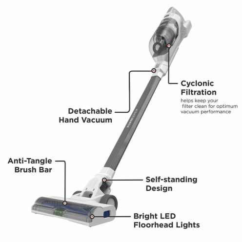 BLACK+DECKER POWERSERIES+ 16V MAX Cordless Stick Vacuum, Multi-Surface, White (BHFEA420J) Perspective: back