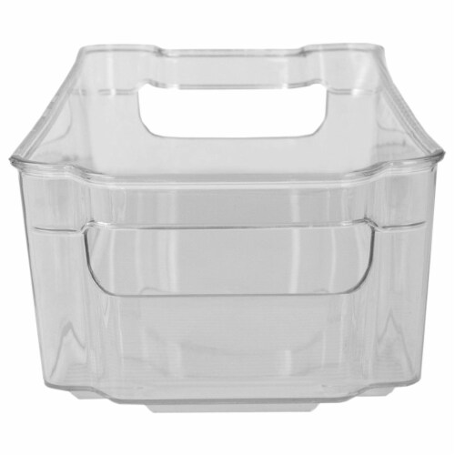 Stackable Medium Plastic Fridge Pantry and Closet Organization Bin with Handles Perspective: back