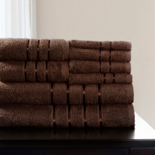 Lavish Home 8 Piece 100% Cotton Plush Bath Towel Set Choc Perspective: back