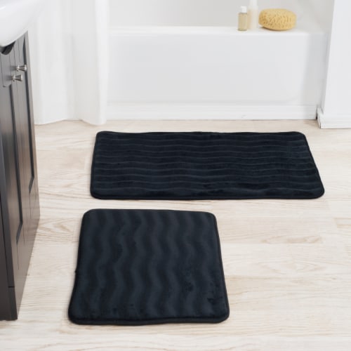 Lavish Home 2 Piece Memory Foam Bath Mat Set - Black Perspective: back