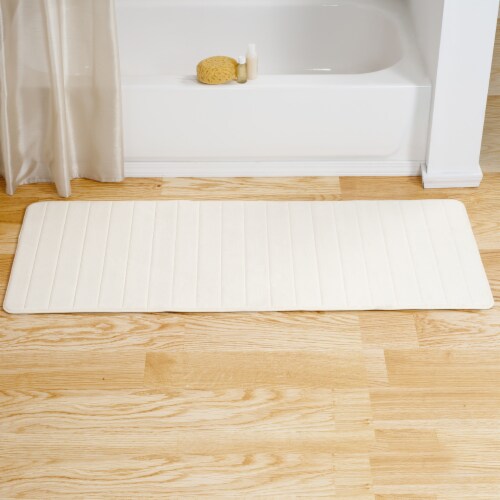 Lavish Home Memory Foam Striped Extra Long Bath Mat - White - 24x60 Perspective: back