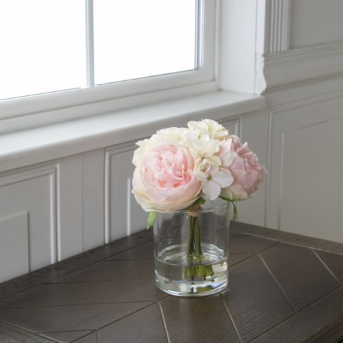 Pure Garden Hydrangea and Rose Floral Arrangement &#150; Pink and Cream Perspective: back