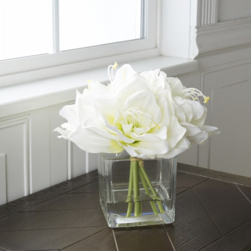 Pure Garden 50-139 Lily Floral Arrangement with Glass Vase - Cream Perspective: back