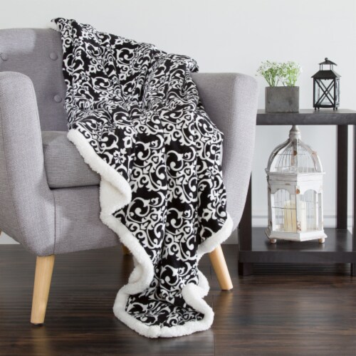 Lavish Home Sherpa Blanket Throw Black White 50X60 Polyester Fleece Damask 1 unit Mariano s