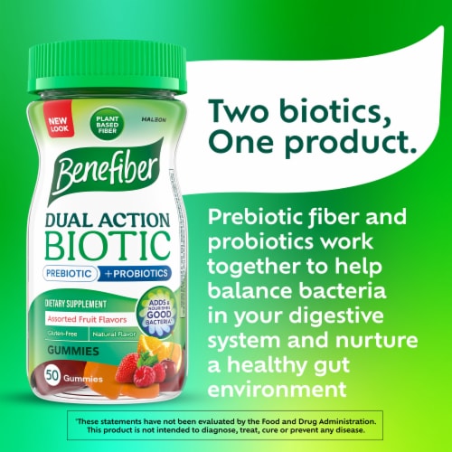 Benefiber Prebiotic Fiber with Probiotics Assorted Fruit Flavors Supplement Gummies Perspective: back