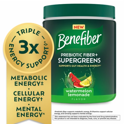 Benefiber Prebiotic Fiber + Supergreens Dietary Supplement Powder, Watermelon Lemonade Flavor Perspective: back