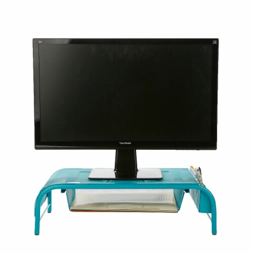 Mind Reader Metal Mesh Monitor Stand and Desk Organizer with Drawer - Turquoise Perspective: back