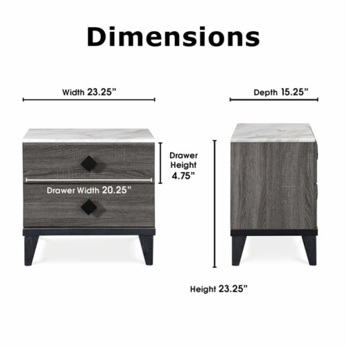 Adore Decor Micah 2 Drawer Nightstand Gray Perspective: back
