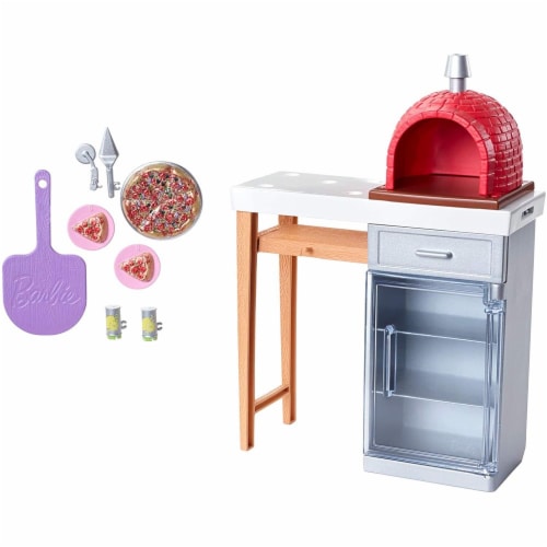 Barbie Outdoor Furniture Set with Brick Pizza Oven Plus Food and