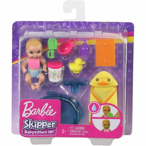 Barbie Skipper Babysitters Inc. Feeding and Bath-Time Playset with Color-Change Baby Doll Perspective: back