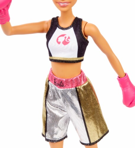 Barbie® Boxer Brunette Doll With Boxing Outfit And Pink Boxing Gloves Perspective: back