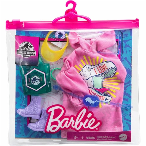 Barbie Fashions Storytelling Fashion Pack- Pink Hoodie with Dinosaur ...