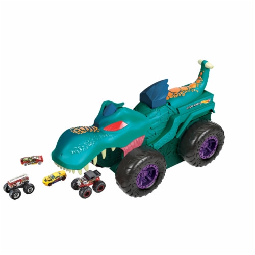 Hot Wheels Monster Trucks Car Chompin' MEGA-Wrex, Large Toy Monster Truck &  1:64 Scale Toy Car, Eats & Poops 1:64 Scale Vehicles