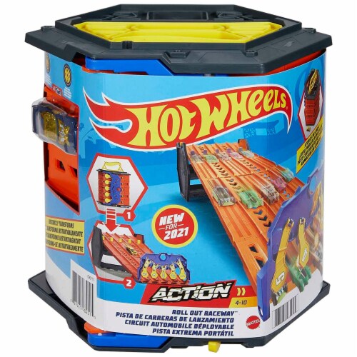 Mattel Hot Wheels 5 Lane Collapsible Roll Out Raceway Track Set, Multicolor Perspective: back