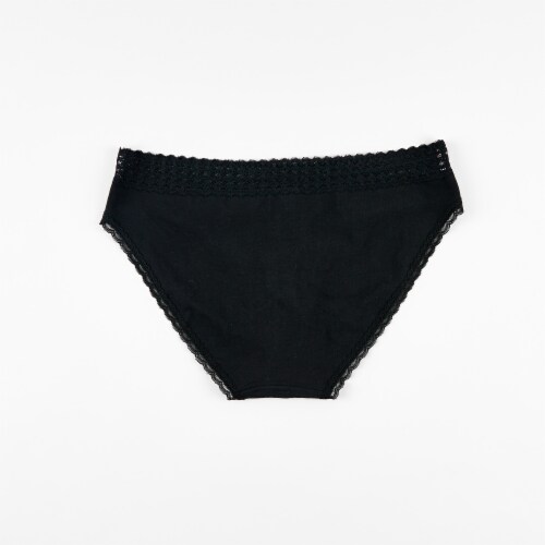 Dip Cotton Stretch Lace Waistband Bikini Underwear - Black Perspective: back