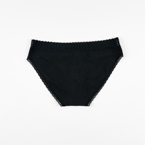 Dip Cotton Stretch Lace Waistband Bikini Underwear - Black Perspective: back