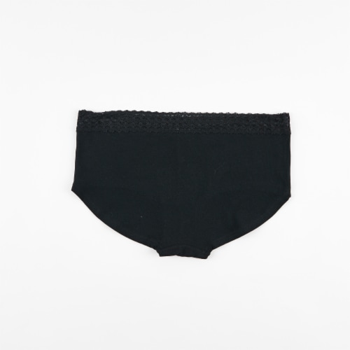 Dip Cotton Stretch Lace Waistband Boyshort Underwear - Black Perspective: back