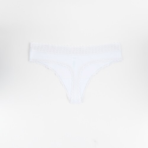 Dip Cotton Stretch Thong Lace Waist - White Perspective: back