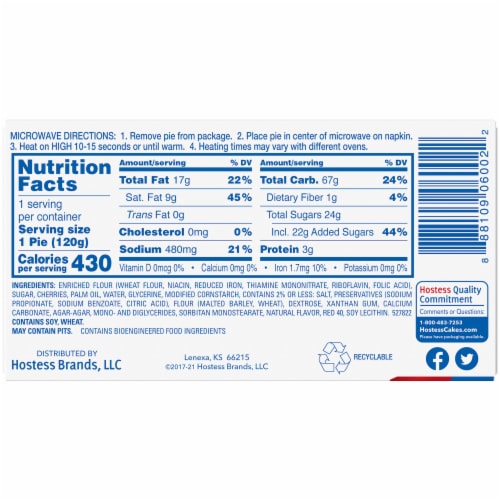 Hostess® Single-Serve Cherry Fruit Pie Perspective: back