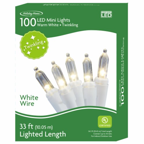 Holiday Home® White Wire LED Mini Twinkle Christmas Lights - Warm White Perspective: back