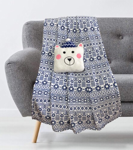 Holiday Home Bear Christmas Pillow and Throw Set Holiday Décor Perspective: back