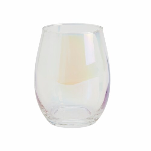 Holiday Home Iridescent Stemless Wine Glass with Santa Bottle Stopper Set Perspective: back