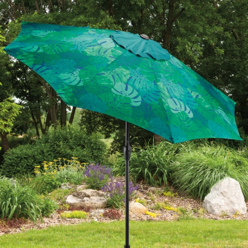 HD Designs Outdoors Tropical Leaves Market Umbrella Perspective: back