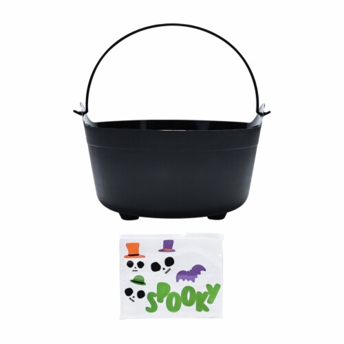Holiday Home Spooky Skeleton Sticker Black Cauldron Halloween Trick or Treat Bucket Perspective: back