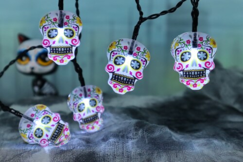 Holiday Home Day of the Dead LED Sugar Skull Light Set - White Perspective: back